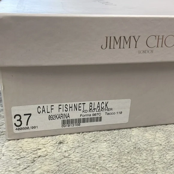 SOLD Jimmy Choo Karina Black Fishnet Studded Calf Leather Cage Heels with Box 37 - Picture 15 of 16
